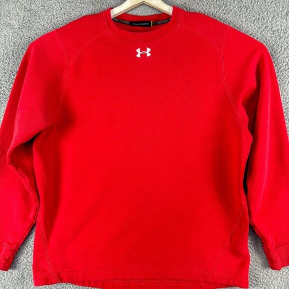Under Armour‎ Sweatshirt Mens Large Red Coldgear Loose Outdoor Gym Running Train - Picture 1 of 13